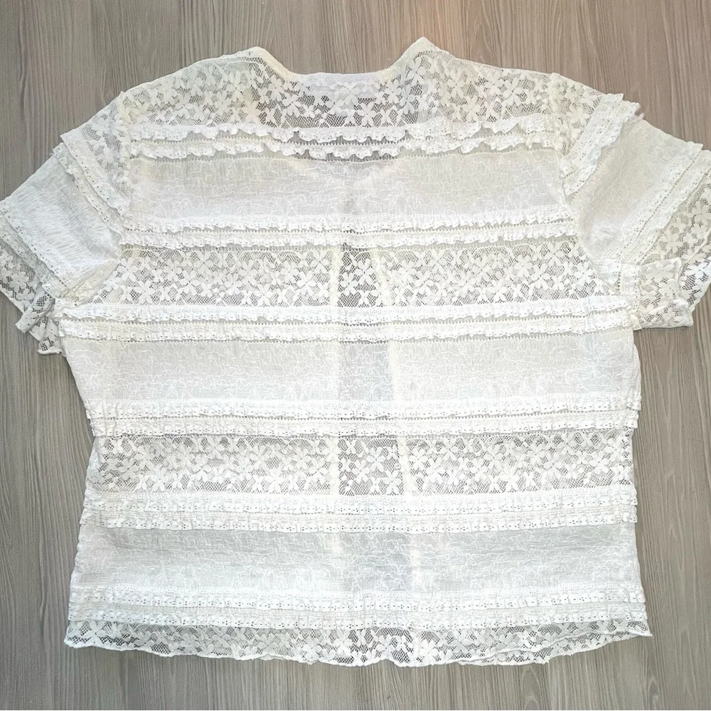And Now This White Lace Button-Down Shirt Short Sleeve Women's Size L - Picture 7 of 7